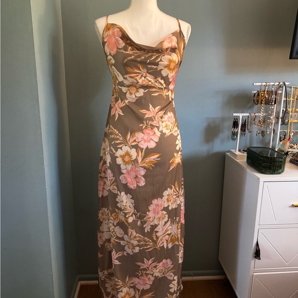 FREE PEOPLE ELLA Flora Print Maxi Dress 12 large cowl neck slip dress - Picture 3 of 10